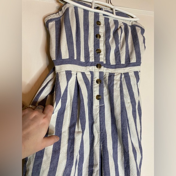 American Eagle Strapless Jumpsuit Blue White Striped Seersucker Tube Top Romper - Picture 10 of 14